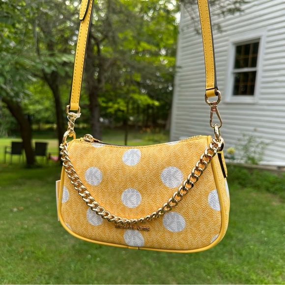Michael Kors Yellow Polka Dot Carmella Pouchette NWT - Picture 1 of 13